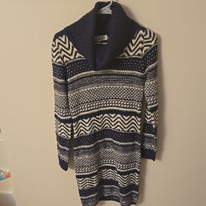 Pink Rose Blue and Cream Cowl Neck Sweater